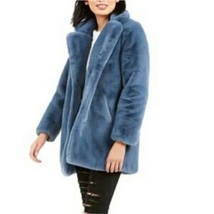 Rachel Zoe NWOT Women's Blue Teddy Bear Faux Fur Snap Closure Coat Jacket Size S